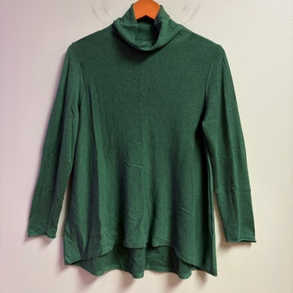 Eileen Fisher Green Sweater Sz *M Tunic Style Tencel Merino Quiet Luxury Career